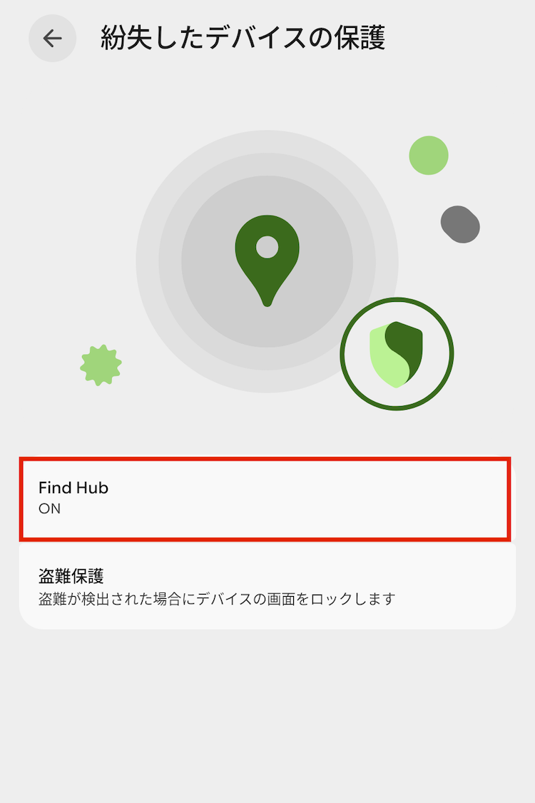 紛失したデバイスの保護の詳細画面